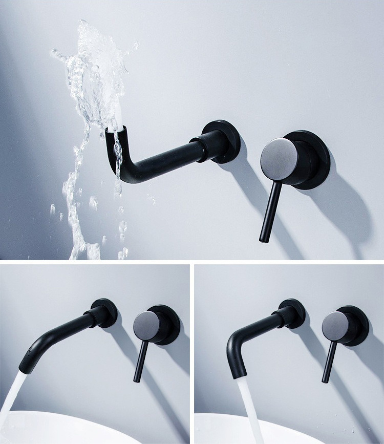 HUAGAO One handle Antique black Brass brushed water tap hidden wall mounted basin Faucet