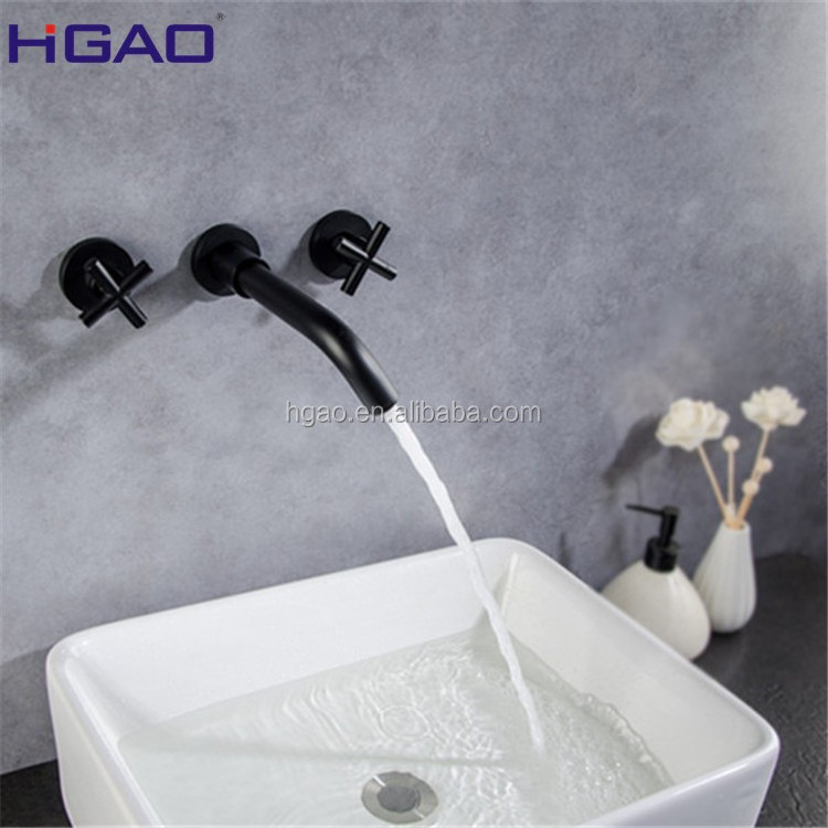 Jiangmen faucet factory  Modern Design In-wall Two Separated Handle Brass matt black bathroom faucet