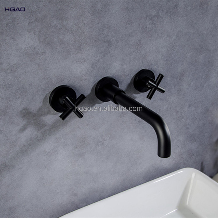 Jiangmen faucet factory  Modern Design In-wall Two Separated Handle Brass matt black bathroom faucet