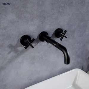 Jiangmen faucet factory  Modern Design In-wall Two Separated Handle Brass matt black bathroom faucet