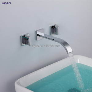 Luxury Bathroom Deck Mount Wall Mounted Brass Chrome Three Hole Basin Faucet