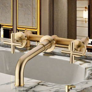 Luxury Rose Gold Brass Single-Handle Basin Tap Wall-Mounted Hot & Cold Mixer Faucet Contemporary Design for Hotel Bathroom Use