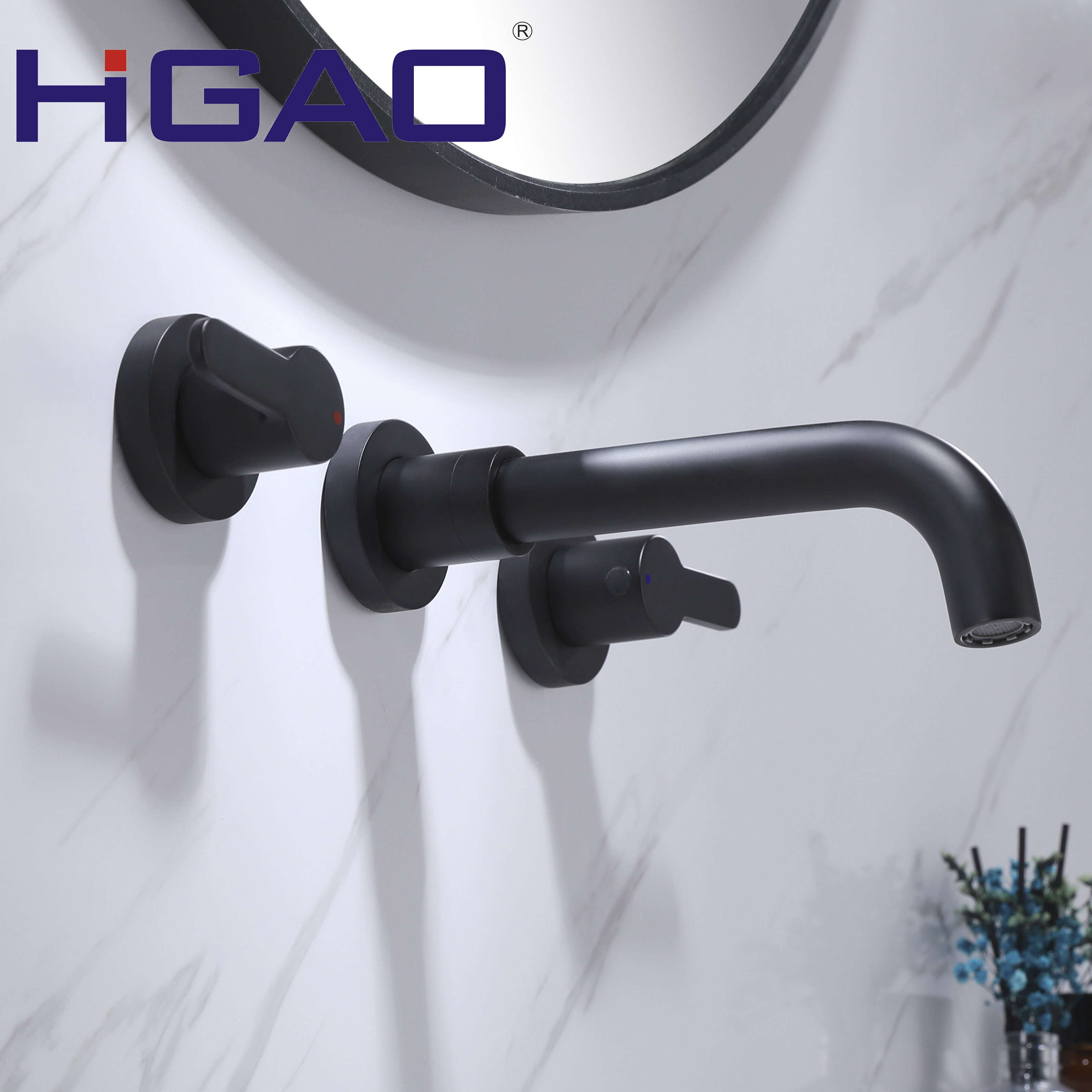 JIangmen modern design hotel black double handle water mixer tap wall mounted wash basin faucet