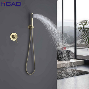 Brushed Gold Concealed Wall Mounted Shower Mixer Set Waterfall Bathtub Faucet Shower taps