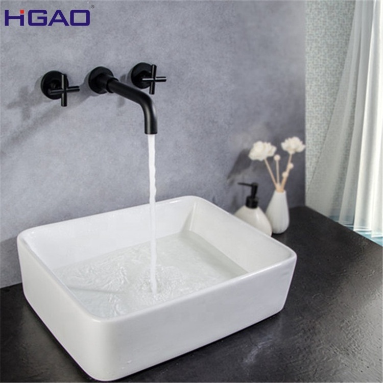 Bathroom Sink Faucet Wall Mounted Dual Handle Matte Black Brass Basin Faucet Two Function Mixer Tap for Bathroom Sink Usage