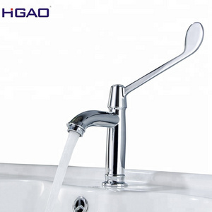 Brass Single Handle Deck Mounted Chrome Plated Long Medical Lever Kitchen Sink Faucet for Hospital Basin Faucets Single Cold