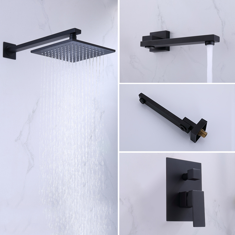 Matte Black Concealed Bathroom Smart Faucet Square round Rainfall Showerhead with Moveable Spout 3 Function Single Handle