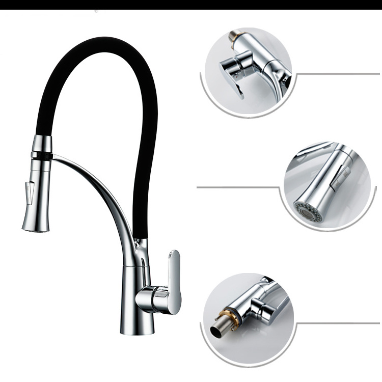 Wholesale Economic new style black color pull out flexible hose kitchen faucet