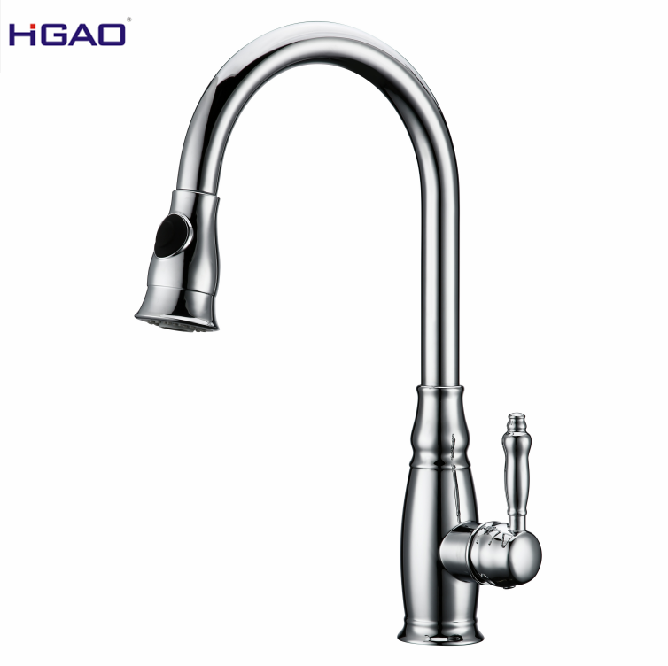 Kitchen Faucet Type Chrome Plated Brass Elegant Design Antique Style Pull Out Hot Cold Water Mixer Single Handle Single Hole