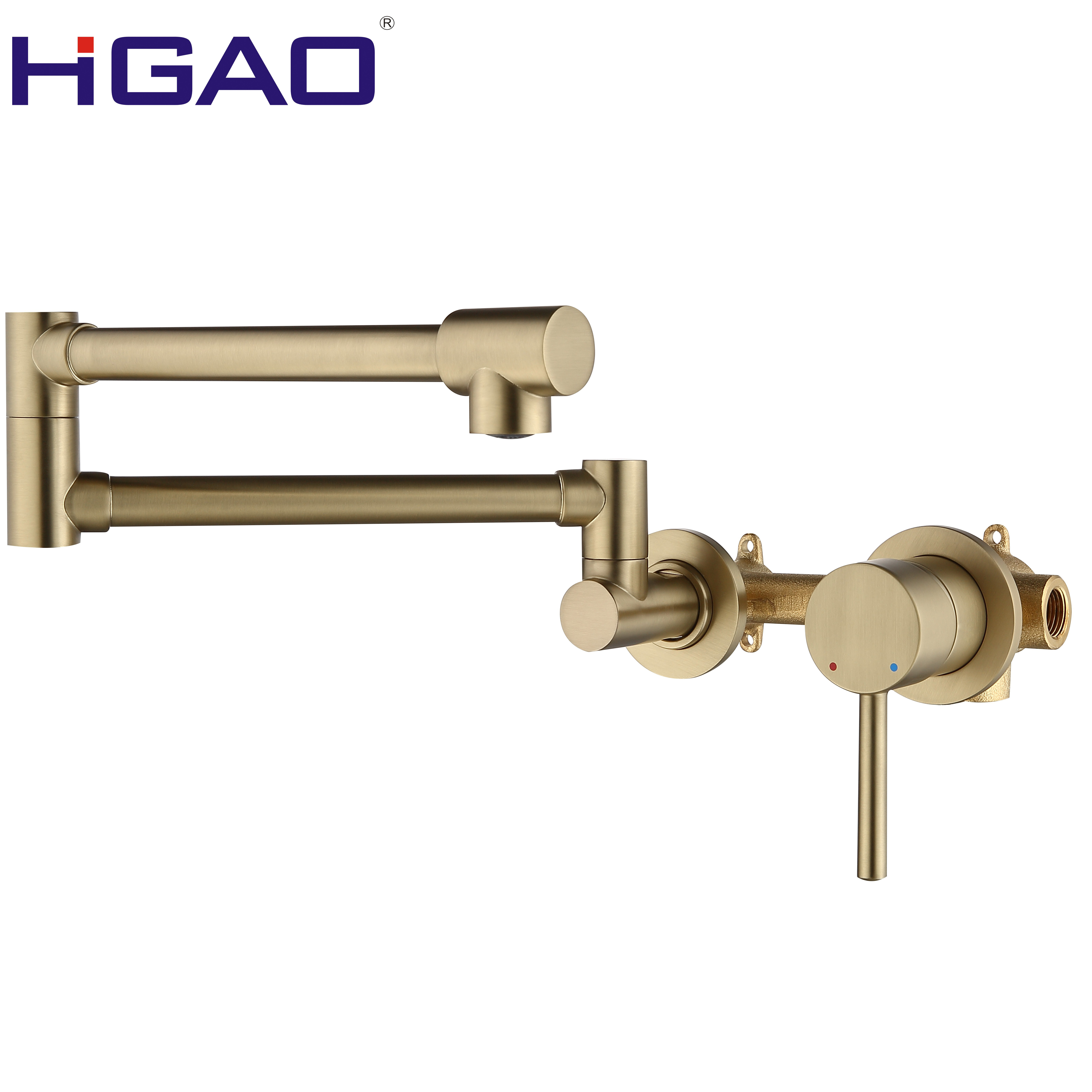 Kitchen Pot Filler Folding Faucet Brass Double Joint Swing Arm Sink Faucet Articulating Wall Mount Two Handle Brushed Brass