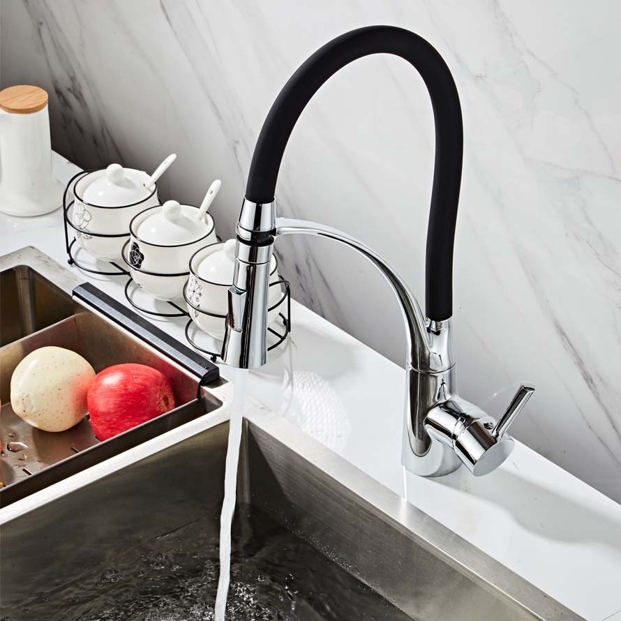 Hot selling factory direct sale deck mounted modern black pull out zinc kitchen mixer sink faucet