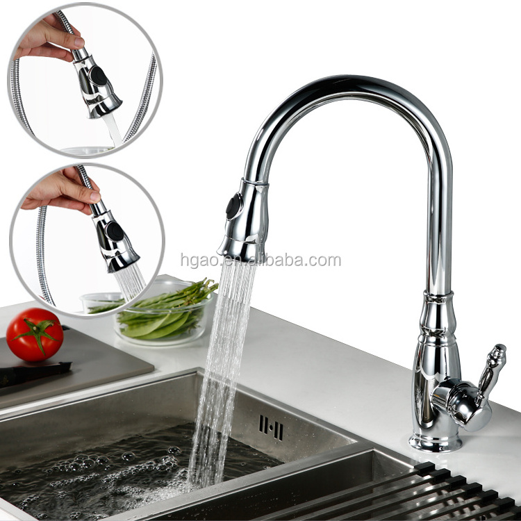 Kitchen Faucet Type Chrome Plated Brass Elegant Design Antique Style Pull Out Hot Cold Water Mixer Single Handle Single Hole