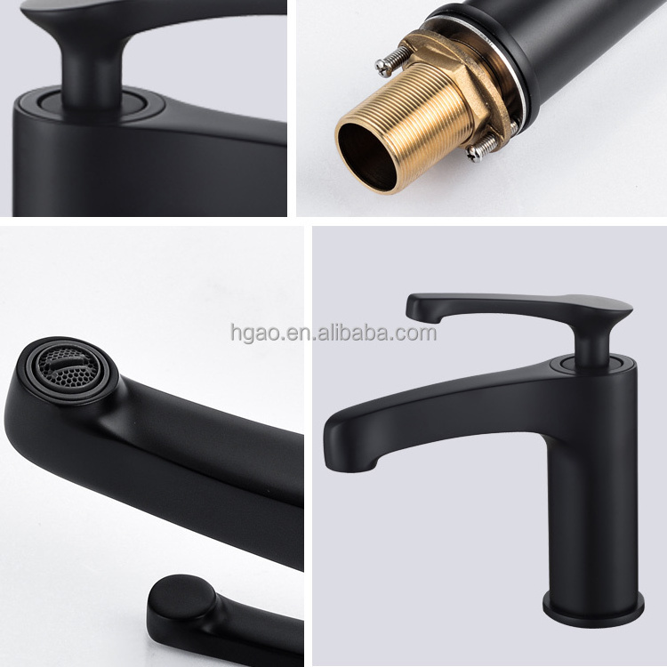 Matte Black Brushed Solid Brass Hot Cold Water Mixer Tap Bathroom Faucet Basin Mixer Faucet