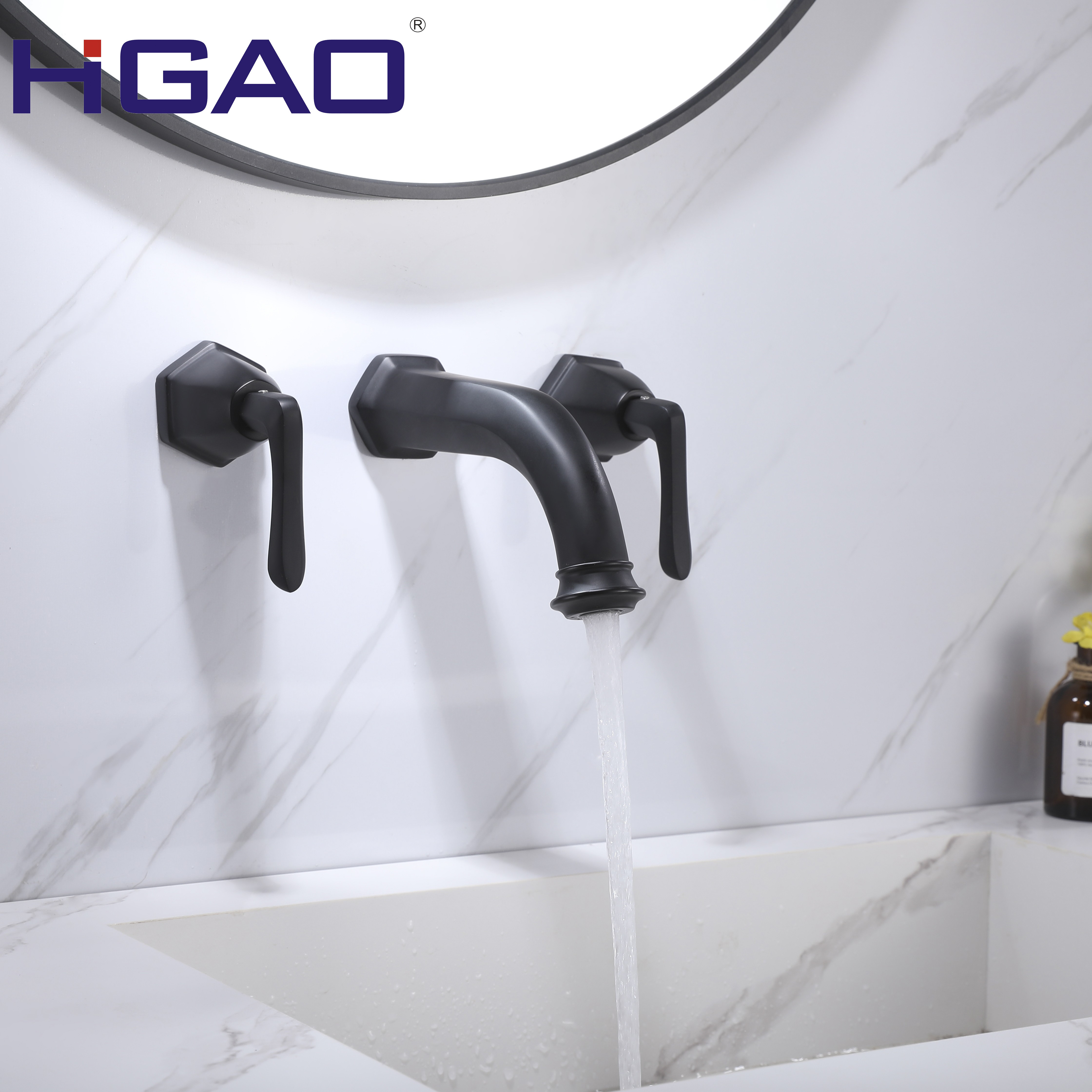 HUAGAO 304 stainless steel Matt black Hidden in wall mounted bathroom Dual handles basin mixer faucet