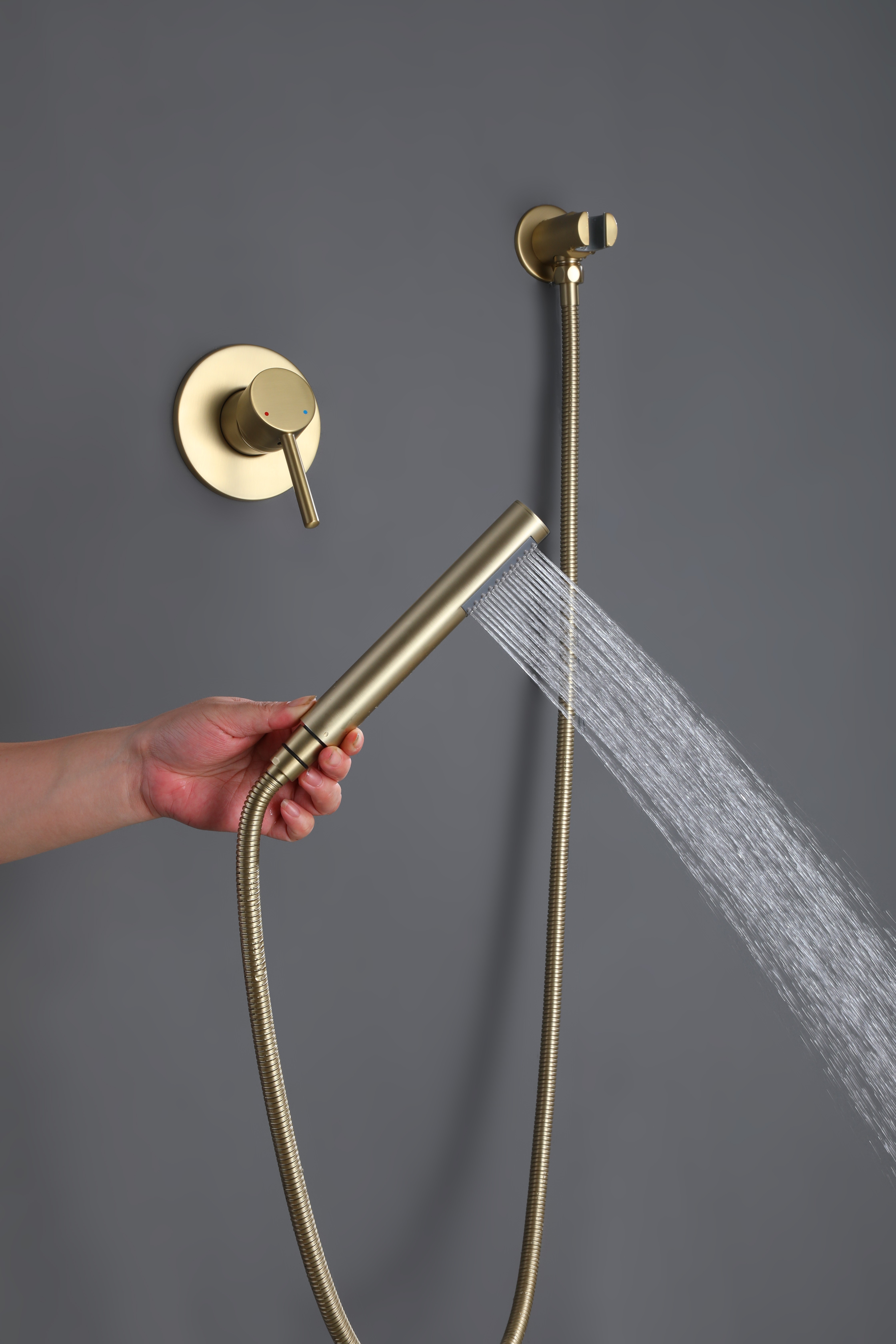 Brushed Gold Handheld Shower Kit Wall Mounted Bath Shower Faucet