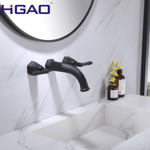 HUAGAO 304 stainless steel Matt black Hidden in wall mounted bathroom Dual handles basin mixer faucet