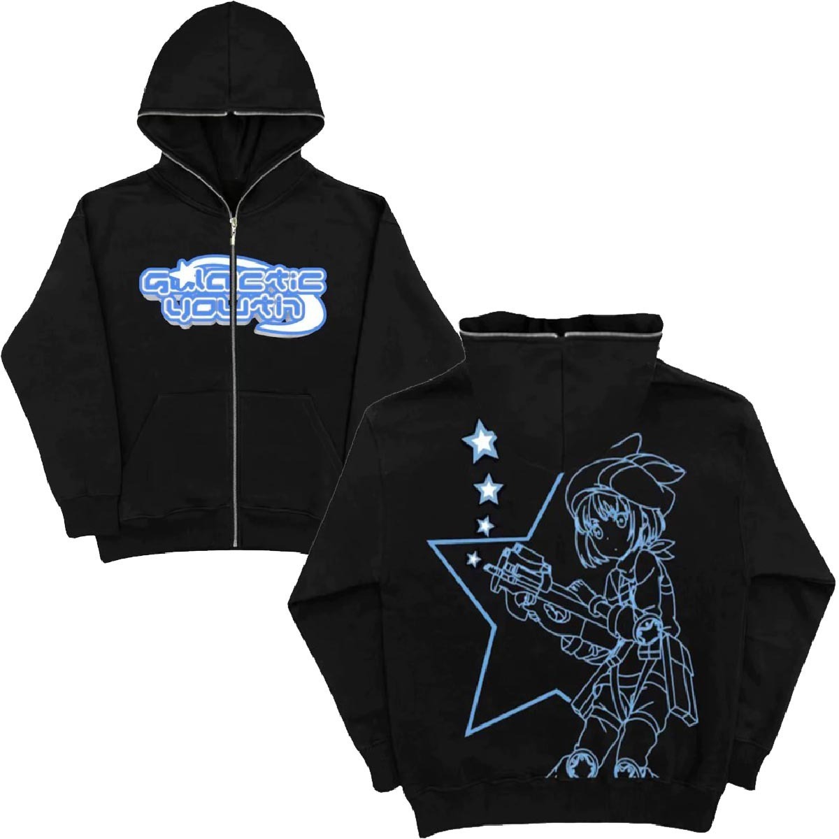 Y2K custom puff print rhinestone embroidery reflective manufacturer brand zip collar plain black blank full face zip up hoodie