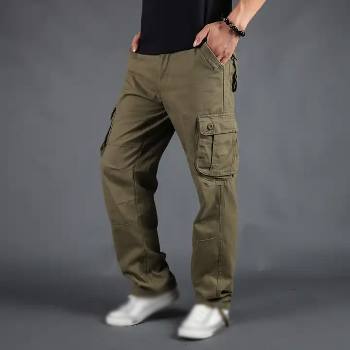 HC2212 Hip Hop Khaki Streetwear Work Baggy Blank Unisex Mens Stacked Painter Sweat Jogger Cargo Pants With 6 Pockets