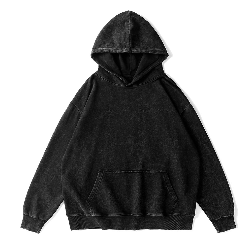 CL350H Drop Shoulder 350GSM Custom Printed Black blank distressed Oversized unisex stone Acid Wash vintage hoodie