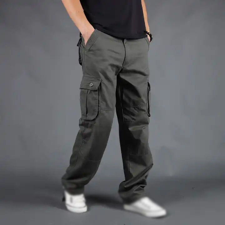 HC2212 Hip Hop Khaki Streetwear Work Baggy Blank Unisex Mens Stacked Painter Sweat Jogger Cargo Pants With 6 Pockets