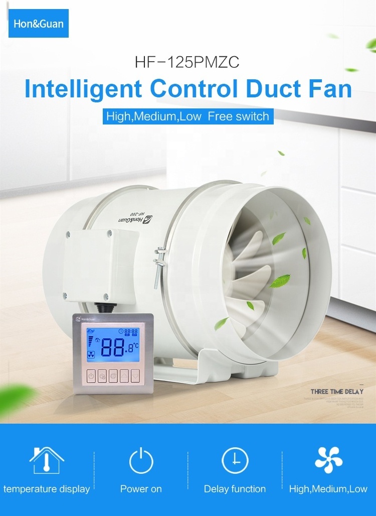 Hon&Guan hot-selling turbine industrial inline exhaust duct fan ventilation OEM/ODM HF-200PMZC fan with controller