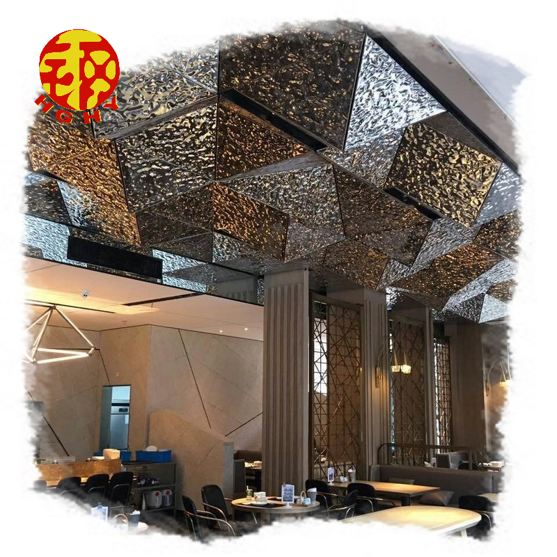 large golden metal ceiling tiles 2 x 4 textured for home decoration ocean wave 3d strech ceiling