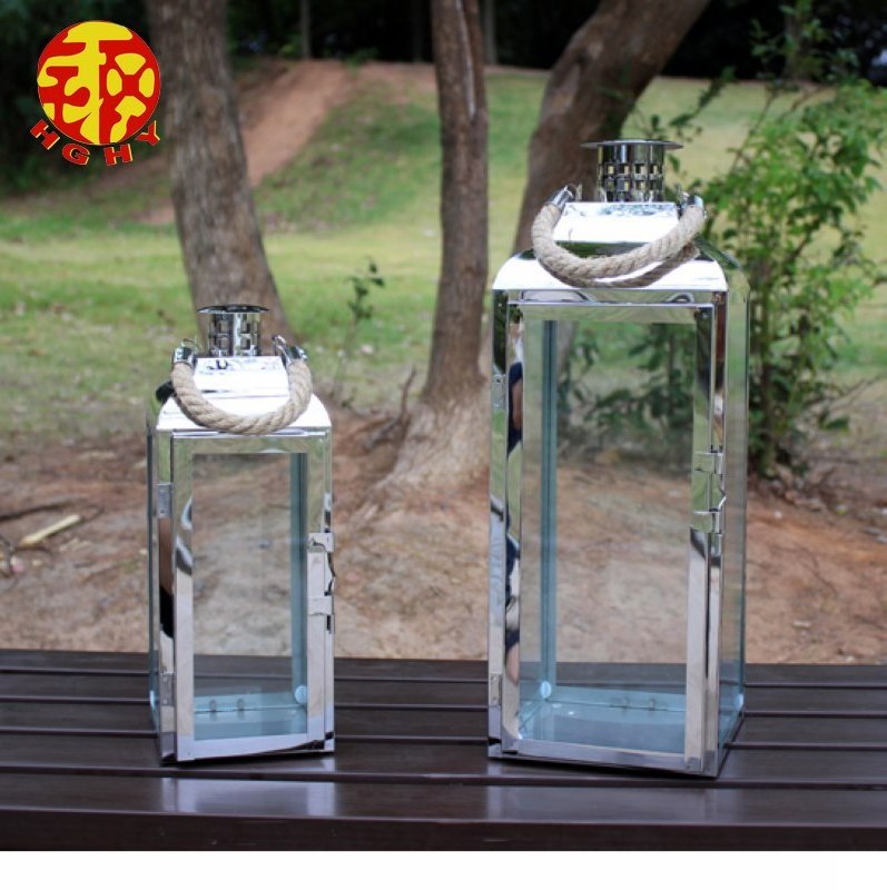 twin metal lamp set windlicht metal modern outdoor lantern stainless steel lanterns for wedding