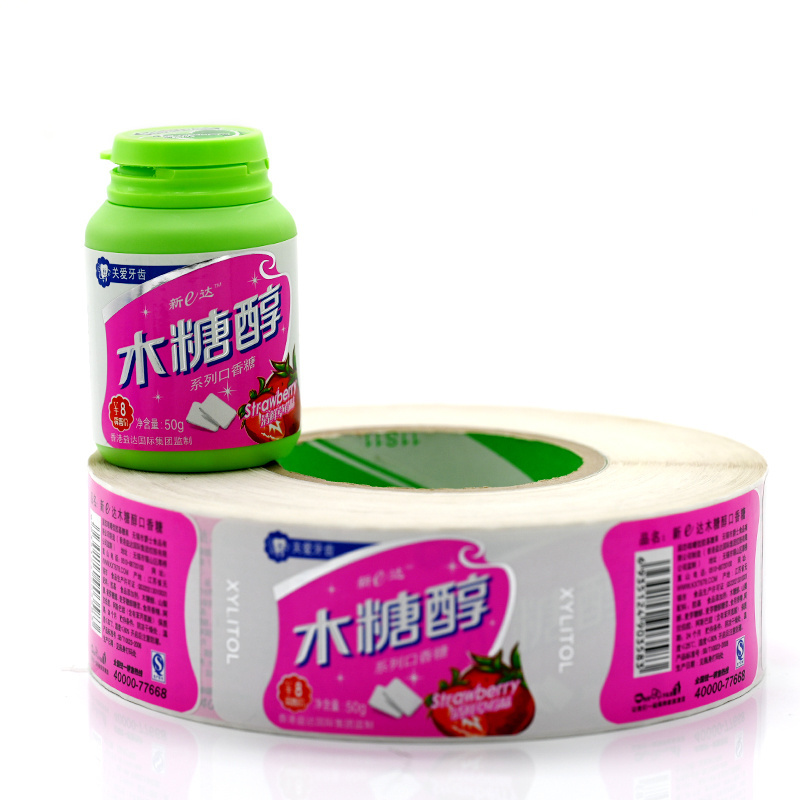 Customized Logo Waterproof Private Food Bottle Label Vinyl Xylitol Chewing Gum Bottle Sticker Label Packaging Label