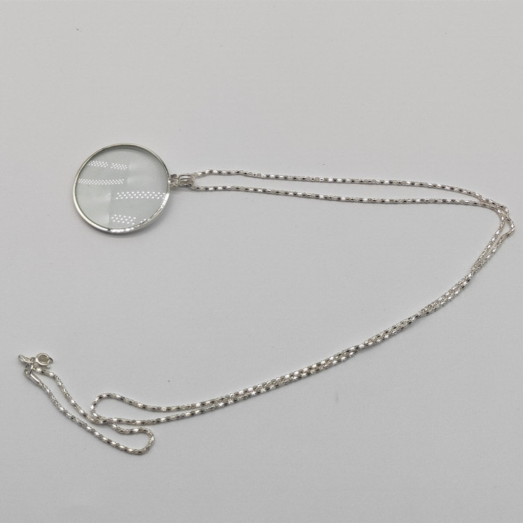 silver All metal chain magnifying glass lens Necklace magnifier