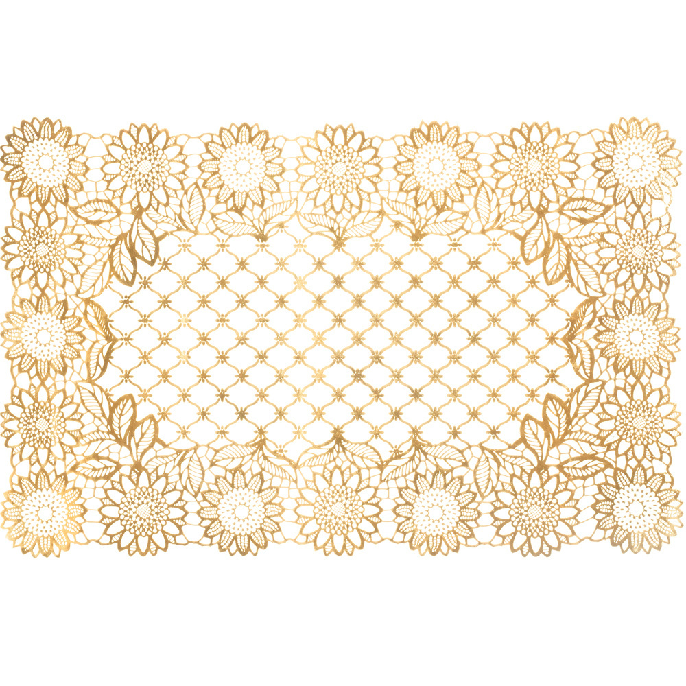 Hot Selling Silver/Gold/Solid PVC plastic vinyl lace Placemats Lace table runner 12