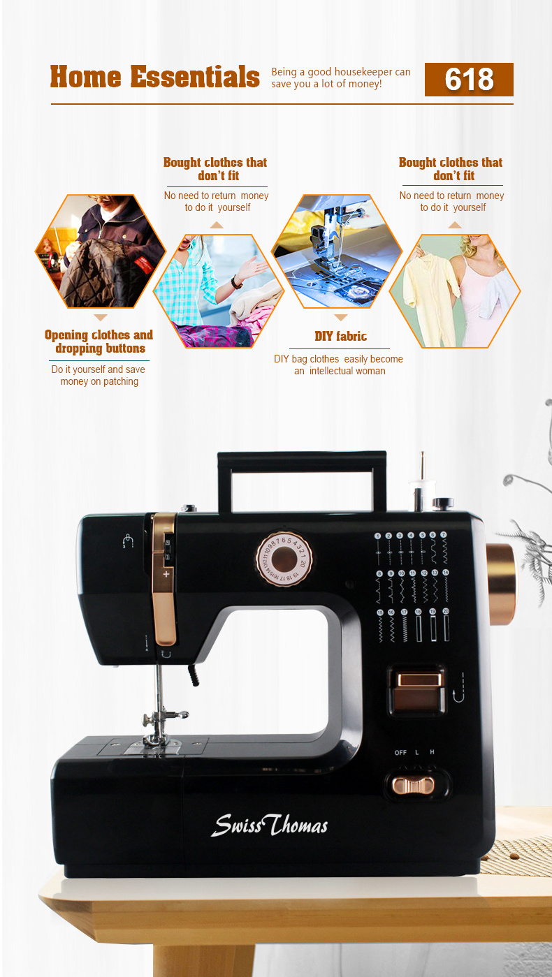 VOF FHSM-618 portable automatic interlock zig zag sewing machine with table