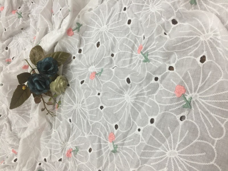 women's  cotton print hollow small flower embroidery lace tulle shell fabric embroidery fabric