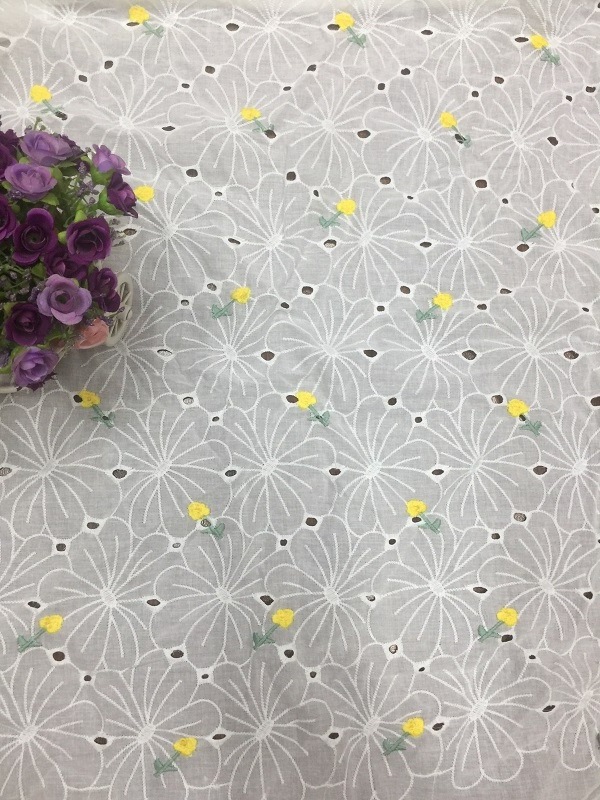 women's  cotton print hollow small flower embroidery lace tulle shell fabric embroidery fabric