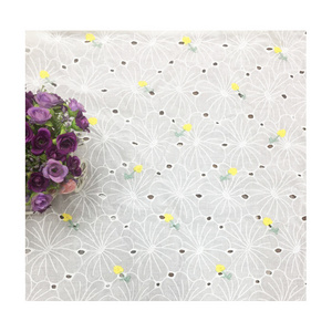 women's  cotton print hollow small flower embroidery lace tulle shell fabric embroidery fabric