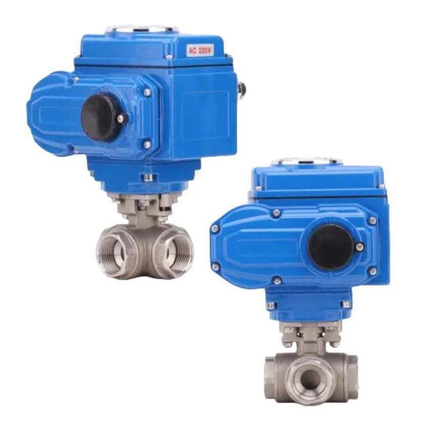 ANSI AC220V Mini motorized actuator thread 3-way high pressure ball valve stainless steel electric 3way high pressure ball valve