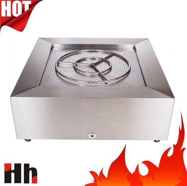 High Quality Big Volume Outdoor Stainless Steel Square Propane Fire Pit With Three Pole Fire Ring