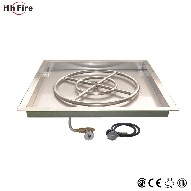 Outdoor Square Metal Gas Fire Pit Double Ring Burner Kit System