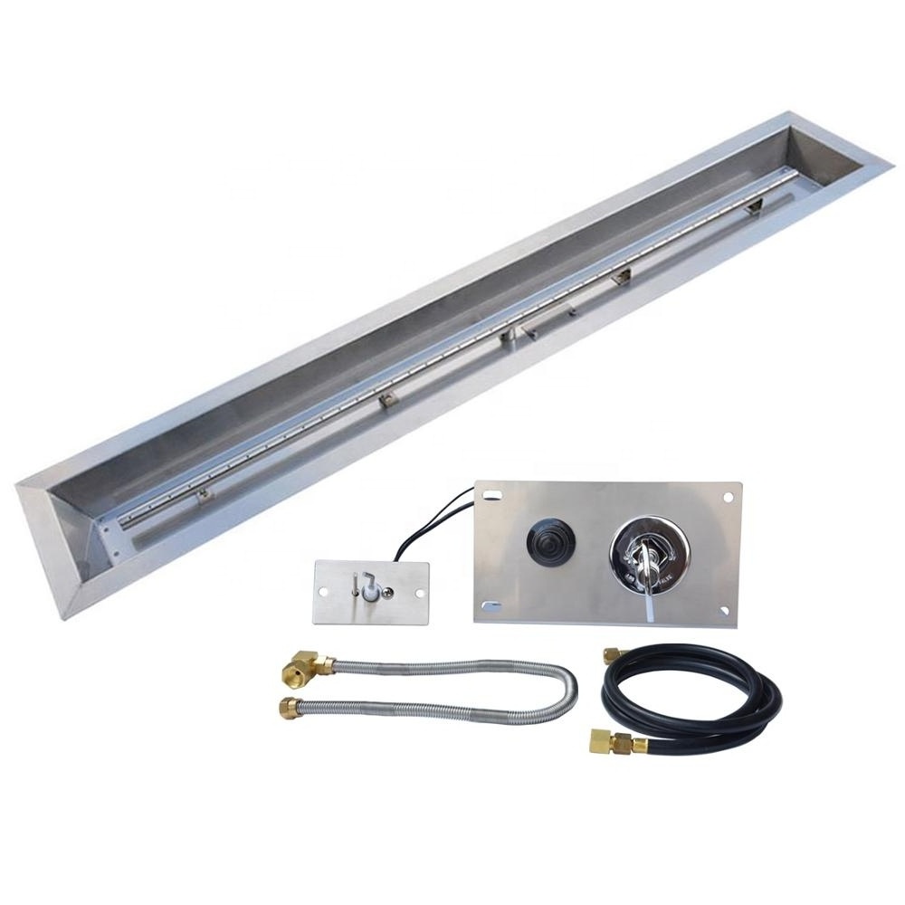 Wholesale SS 304 Stainless Steel Linear Fire Pit Pan Burner With Propane Gas Connection Kit