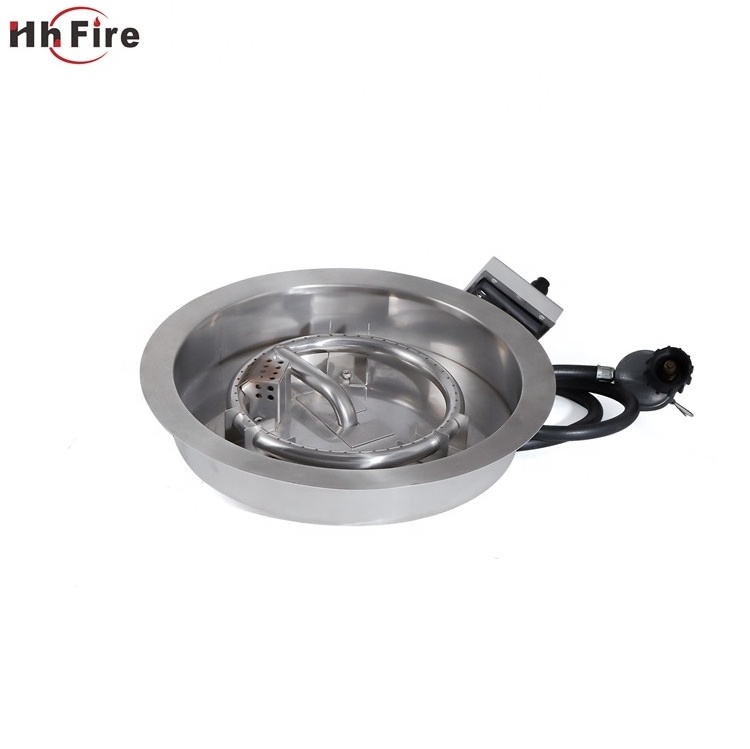 Outdoor Stainless Steel Natural Gas Or Lp Fire Pit Ring Burner And Flat Pan Kit With Electronic Ignition System