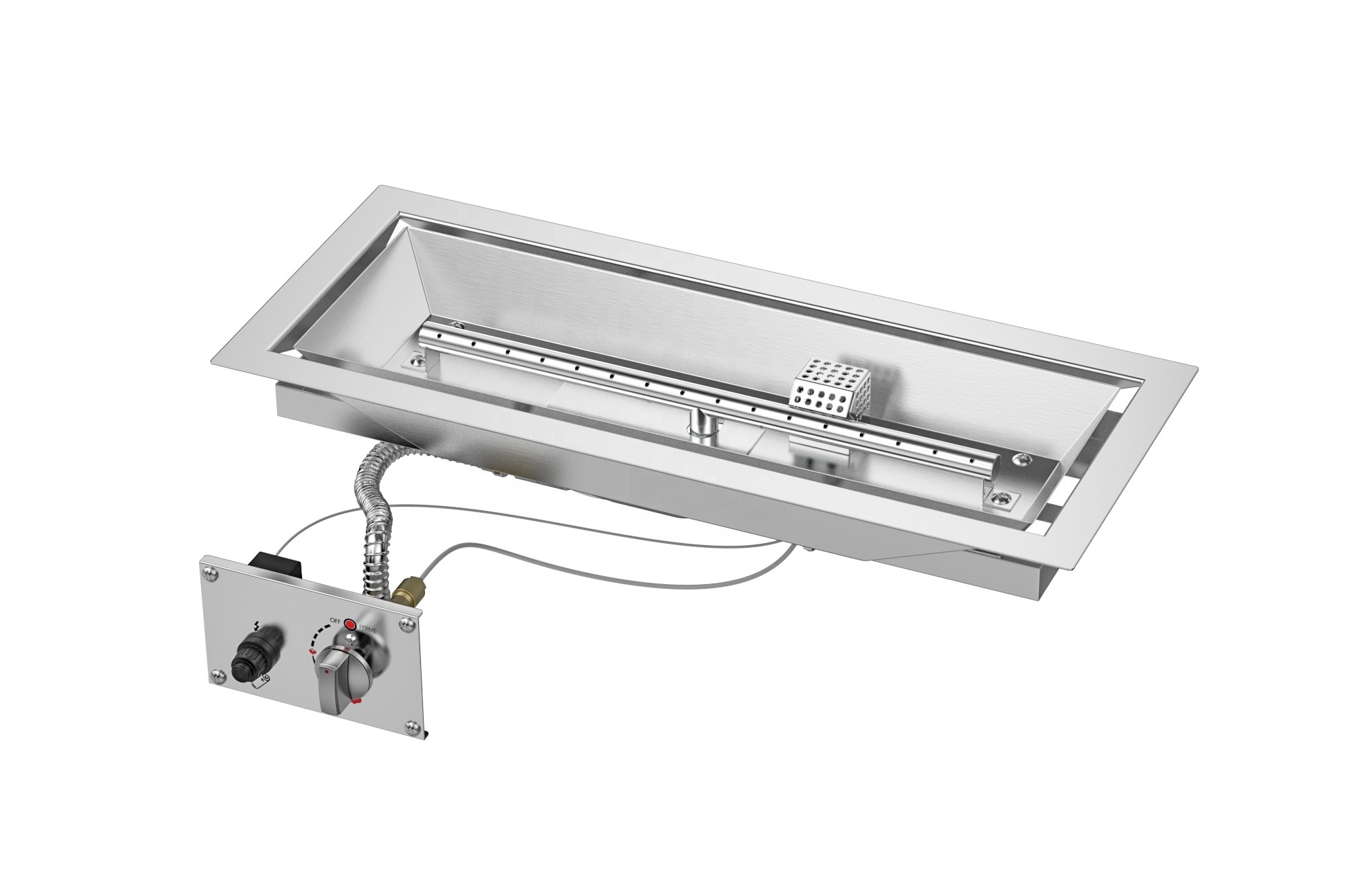 Wholesale SS 304 Stainless Steel Linear Fire Pit Pan Burner With Propane Gas Connection Kit