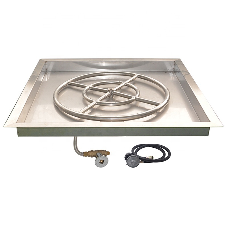 Outdoor Square Metal Gas Fire Pit Double Ring Burner Kit System