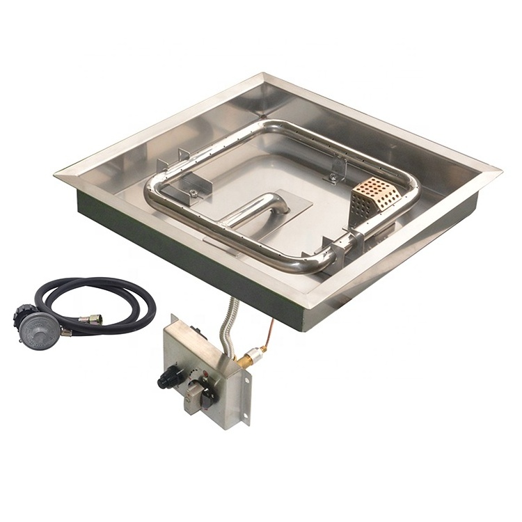 Stainless Steel Square Fire Pit Pan With Burner Assembled  For Rattan Wicker Fire Pit Tables