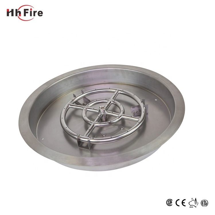 304 Stainless Steel Burner Gas Firepit With 304 Stainless Steel Double Burner Ring And Round Pan