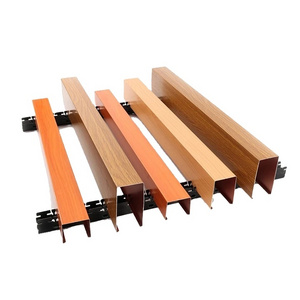 Flexible fireproof Aluminum metal wood strip baffle ceiling for hotel lobby decoration