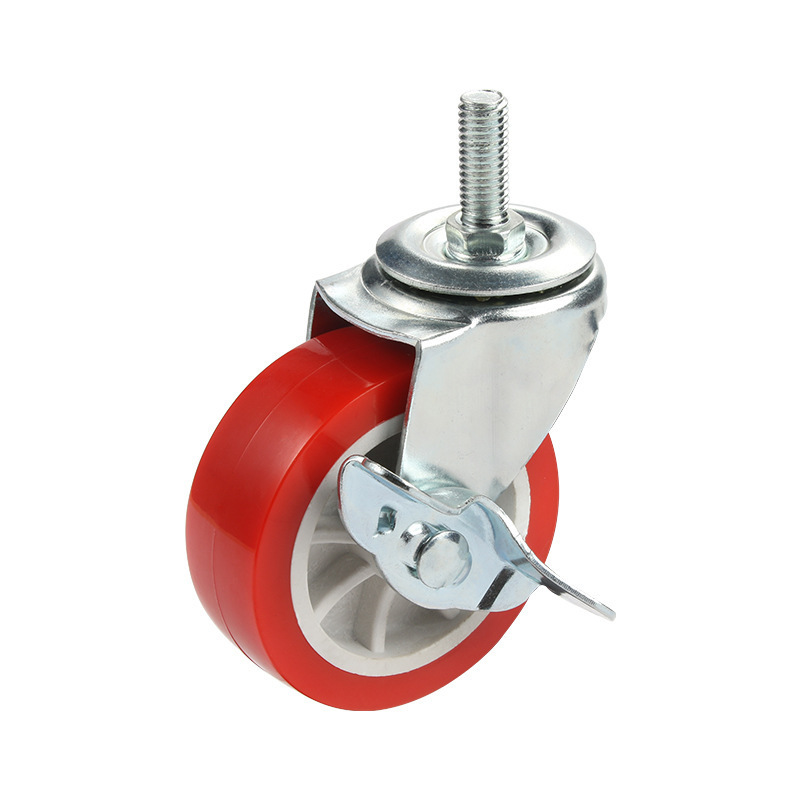 Threaded stem with brake style for furniture and shelves 1.5/2/2.5/3 inch PVC caster wheel