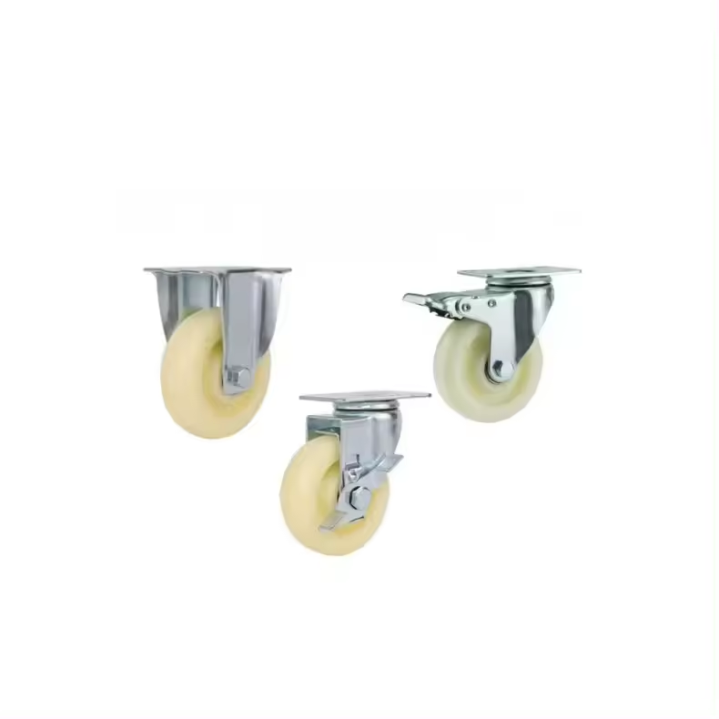 Universal casters medium flat bottom plate movable brakes white pp nylon industrial trolley wheels 2.5,/3 inch directional wheel