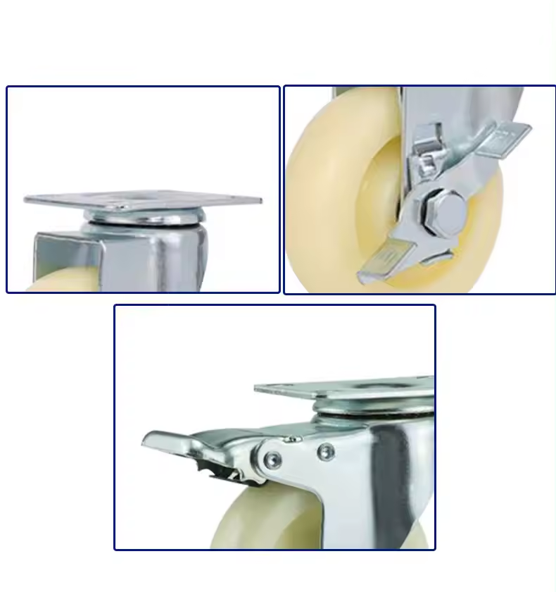 Universal casters medium flat bottom plate movable brakes white pp nylon industrial trolley wheels 2.5,/3 inch directional wheel