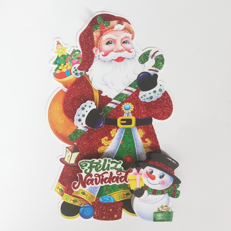 Christmas Ornaments Elk Snowman Tree Santa Claus Display Window Wall Door Stickers Cartoon Pendants Hanging Decor for home