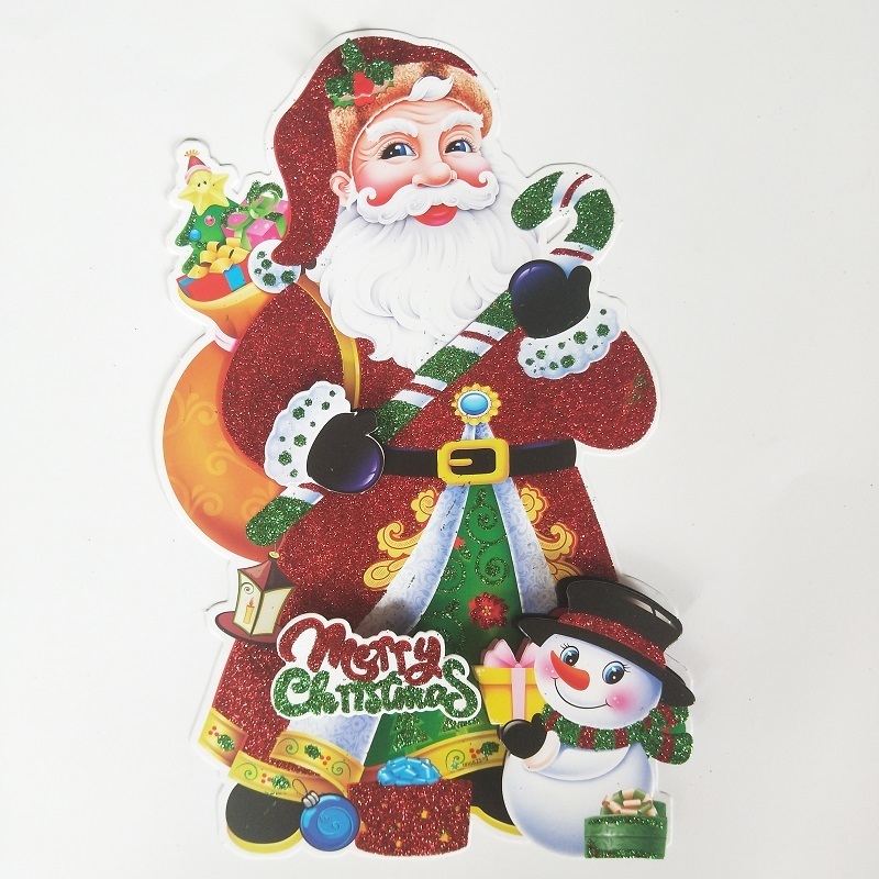 Christmas Ornaments Elk Snowman Tree Santa Claus Display Window Wall Door Stickers Cartoon Pendants Hanging Decor for home