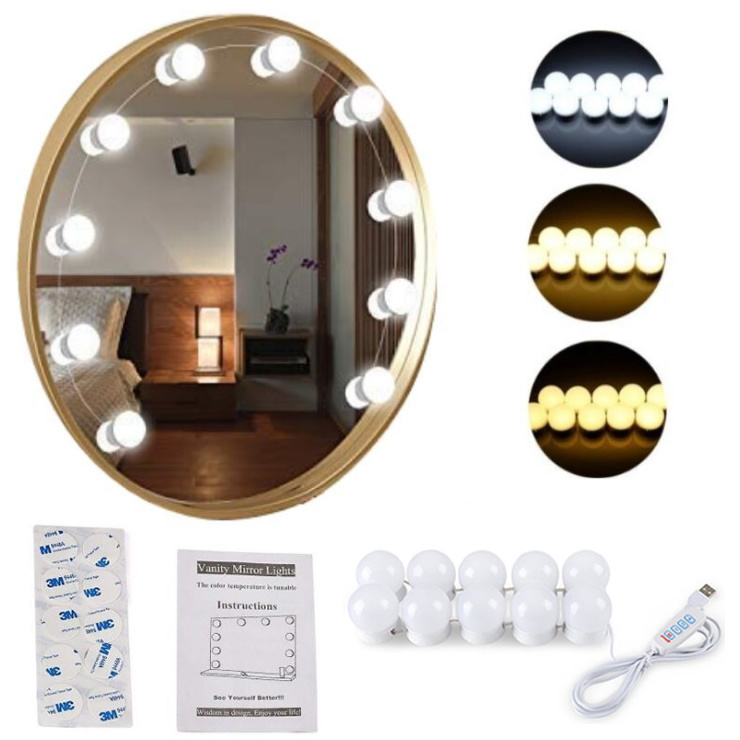 Hollywood Style dimmable makeup mirror bulbs USB powered 3 colors bathroom bedroom led vanity mirror lights